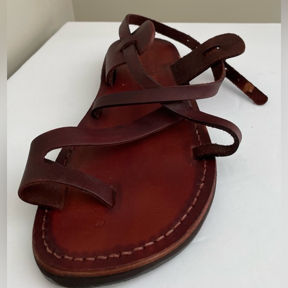 Camel Sandals reddish brown leather crossover strappy sandals, women’s. - Picture 5 of 10